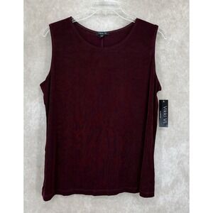 Vikki Vi Textured Ribbed Stretch Sleeveless Tank Top 1X Burgundy Made in USA NWT